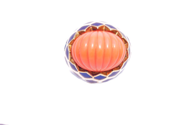 Enameled Coral and Gold Cocktail Ring - Image 3
