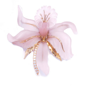 Large Pink Quartz Flower Brooch