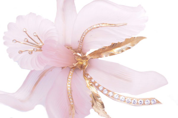 Large Pink Quartz Flower Brooch - Image 3