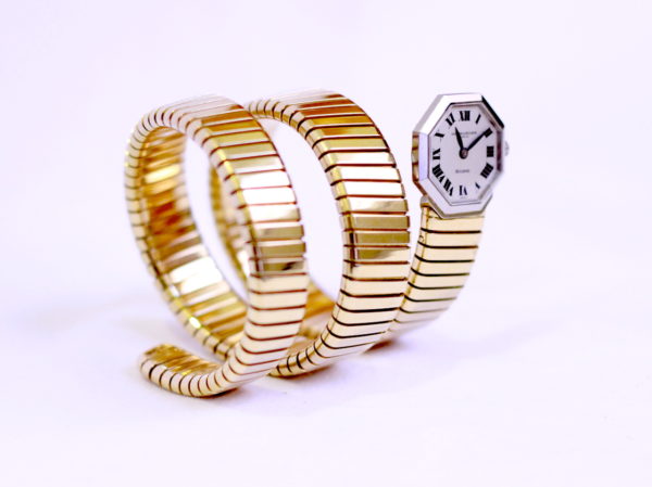Bulgari Lady's Yellow and White Gold Tubogas Bracelet Watch circa 1967