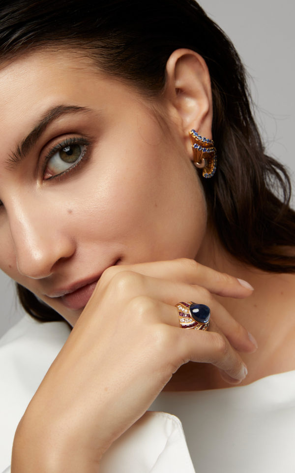 Ilario Sapphire Diamond and Ruby Cocktail Ring - Image 5
