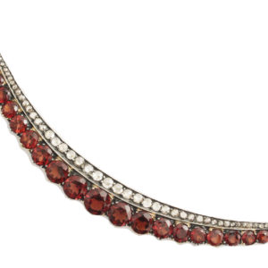 19th Century Garnet & Diamond Half Moon Brooch