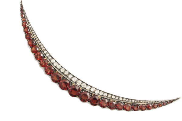 19th Century Garnet & Diamond Half Moon Brooch
