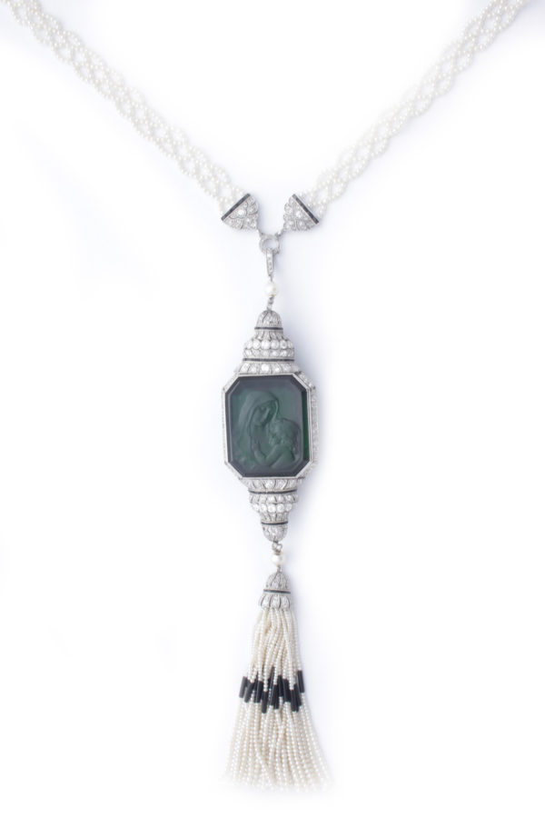 Art Deco Tourmaline & Natural Pearl Diamond Sautoir
