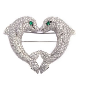 Cartier 1990s Dolphin Diamond and Brooch