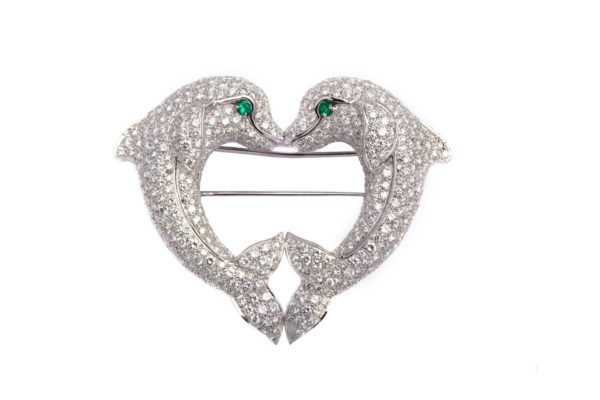 Cartier 1990s Dolphin Diamond and Brooch
