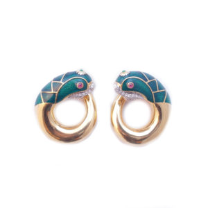 Italian Enameled Animalier Earrings
