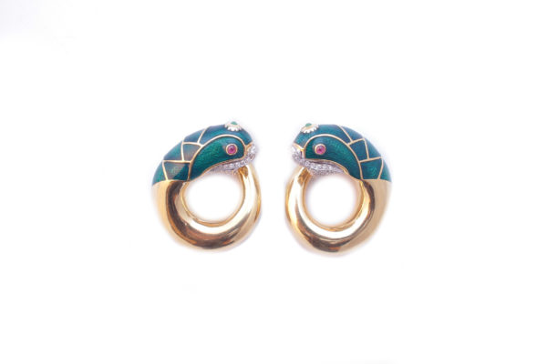 Italian Enameled Animalier Earrings