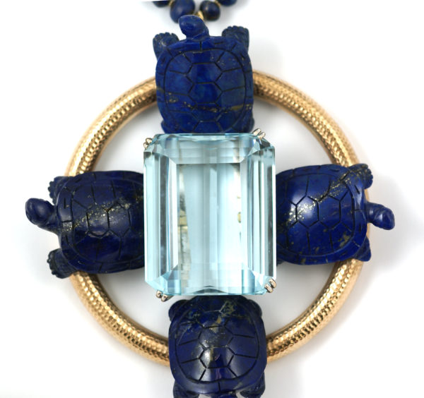 Impressive Aqua and Lapis Pendant Necklace - Image 3