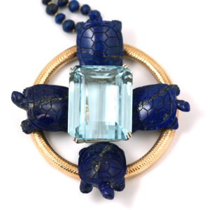 Impressive Aqua and Lapis Pendant Necklace