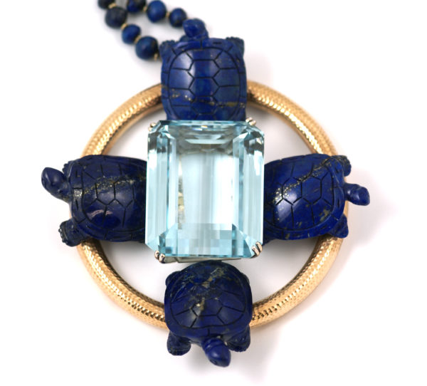 Impressive Aqua and Lapis Pendant Necklace