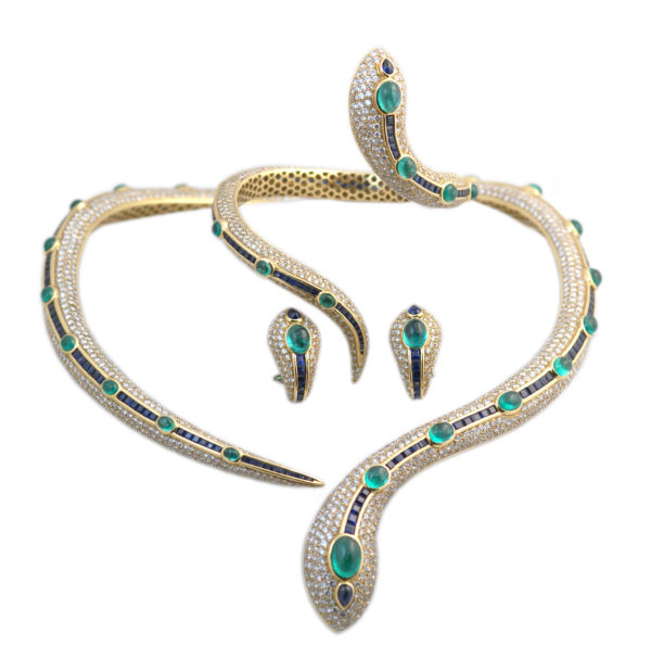 Important Emerald, Sapphire and Diamond Snake Set