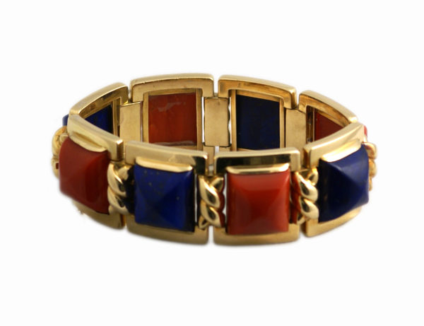 Italian 1940s Coral and Lapis Bracelet - Image 2