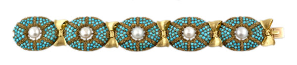 Old Buccellati Turquoise and Pearl Bow Bracelet - Image 2