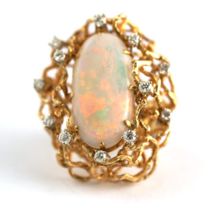 Imposing Opal Diamond and Gold Cocktail Ring