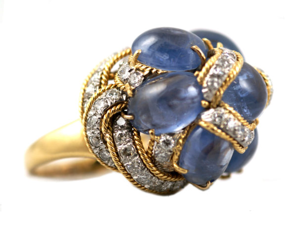 Cabochon Sapphire & Diamonds Cocktail Ring