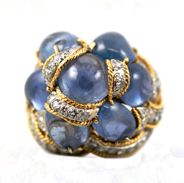 Cabochon Sapphire & Diamonds Cocktail Ring - Image 3
