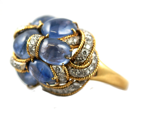 Cabochon Sapphire & Diamonds Cocktail Ring - Image 2