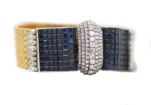 1940s Invisible Set Sapphire & Diamond French Bracelet - Image 2