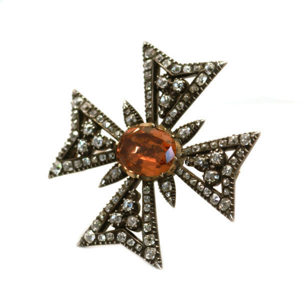 Antique Topaz & Diamond Maltese Cross