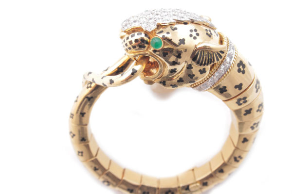 David Webb Emerald & Diamond Tiger Bracelet