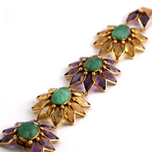 Chunky Citrine, Amethyst, & Carved Emerald Bracelet