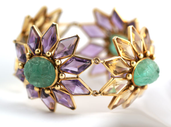Chunky Citrine, Amethyst, & Carved Emerald Bracelet - Image 3
