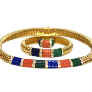 Van Cleef & Arpels Lapis Malachite Coral Gold Set