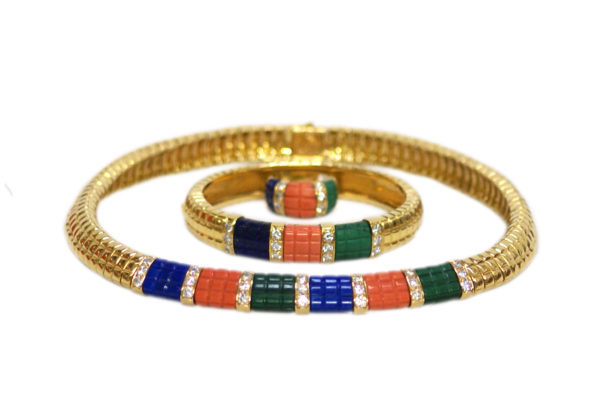 Van Cleef & Arpels Lapis Malachite Coral Gold Set