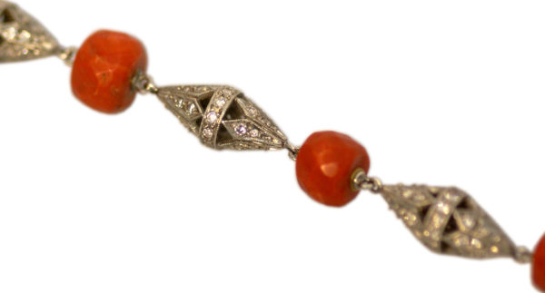 Art Deco Coral Bead and Diamond Bracelet - Image 3