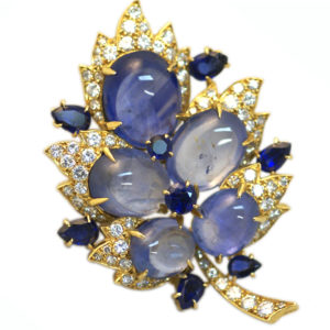 Rare Bulgari Sapphire & Diamond Folate Brooch