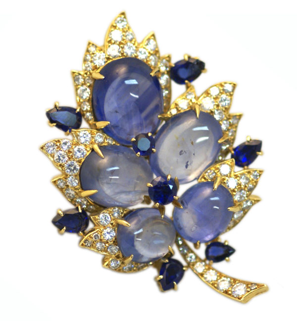 Rare Bulgari Sapphire & Diamond Folate Brooch