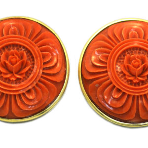 Neapolitan Carved Coral Gold Ear Clips