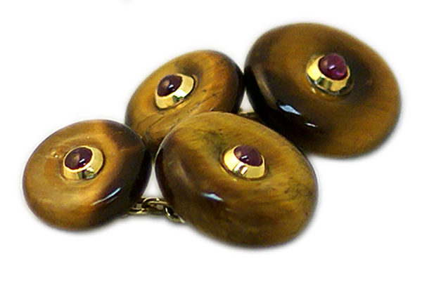 Tiger's Eye Ruby gold Cufflinks - Image 2