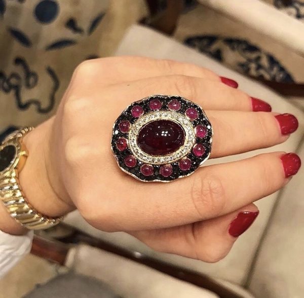 Ruby Diamond Gold Cocktail Ring - Image 4