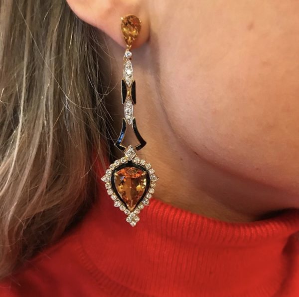 Citrine Diamond Onyx Retro Ear Pendants - Image 4