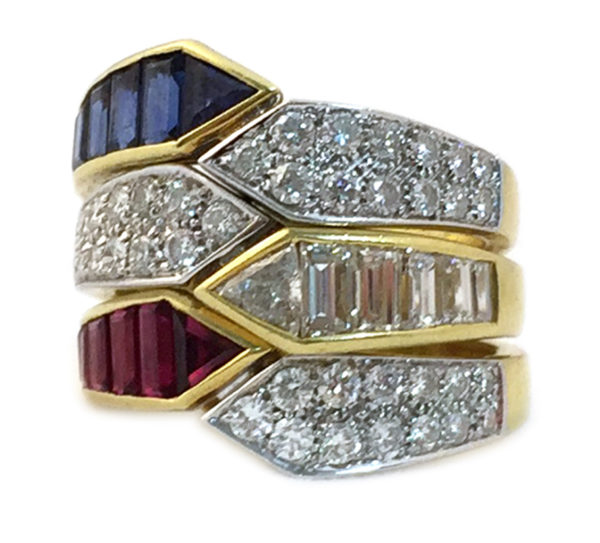 Triple Sapphire Ruby Diamond gold Ring Combination - Image 2