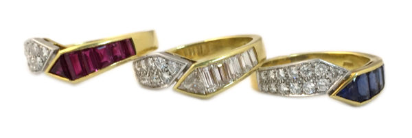 Triple Sapphire Ruby Diamond gold Ring Combination - Image 3