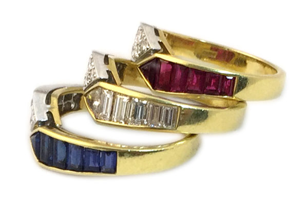 Triple Sapphire Ruby Diamond gold Ring Combination - Image 4