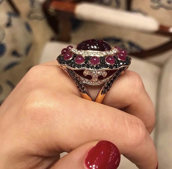 Ruby Diamond Gold Cocktail Ring - Image 6