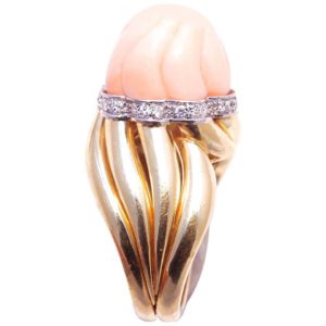Pink Coral & Gold Cocktail Ring