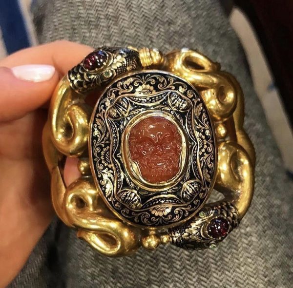 Antique Serpents and Mask Gold Enamel Bracelet - Image 6
