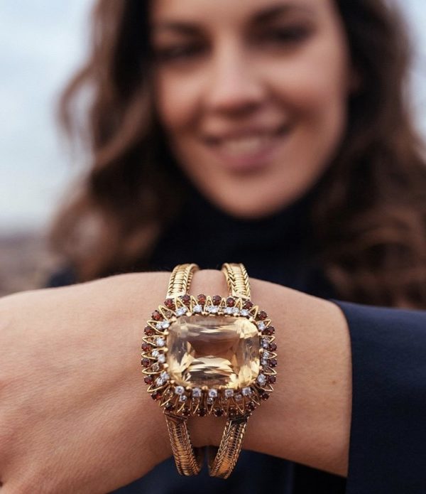 1950s Pierre Sterle Retro Citrine Garnets Diamonds Gold Bracelet - Image 4
