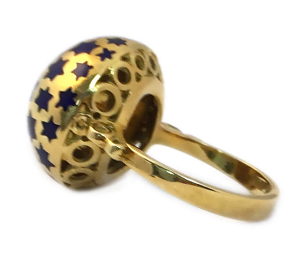 Chic Blue Enamel & Gold Ring - Image 4