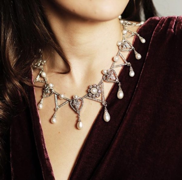 1910s Important Antique Natural Pearl Diamond Platinum Necklace - Image 4