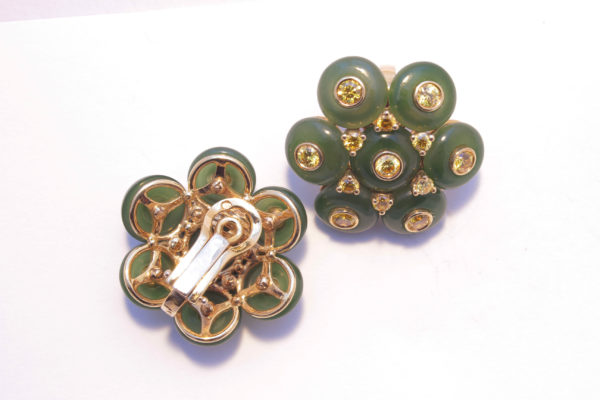Jade & Fancy Yellow Diamond Ear Clips - Image 2