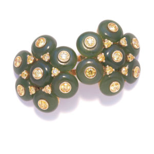 Jade & Fancy Yellow Diamond Ear Clips