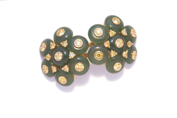 Jade & Fancy Yellow Diamond Ear Clips