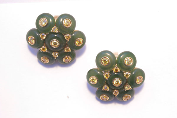Jade & Fancy Yellow Diamond Ear Clips - Image 4