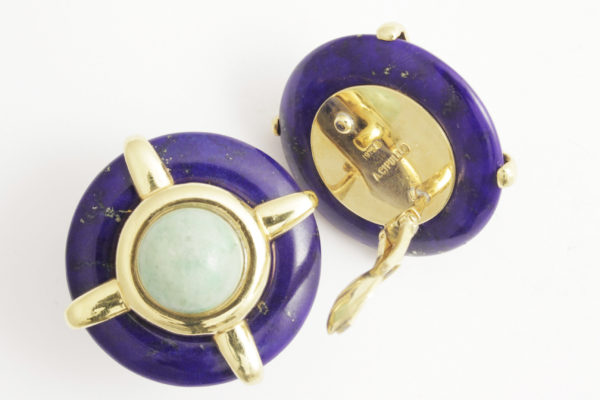 Aldo Cipullo Lapis Lazuli Jade Gold Earrings - Image 2